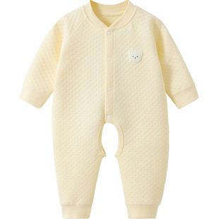 婴儿连体衣春秋冬季新生男女保暖开档薄夹棉冬装外穿哈衣宝宝衣服