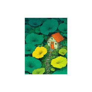 中国风荷塘花数字油画手工diy填涂色治愈风景丙烯绿色养眼装饰画