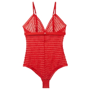 Intimissimi意舒漫时尚爱心刺绣V领性感透视连体衣BOD2558