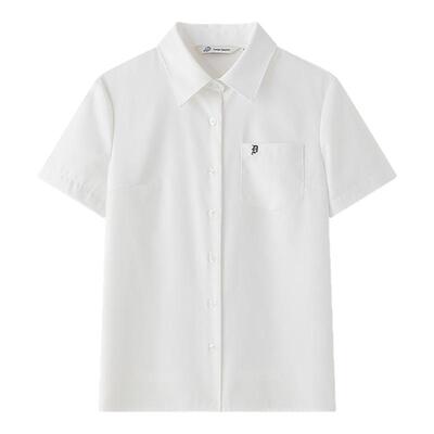 夏季短袖衬衫女简约白色刺绣