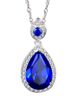 蓝宝石吊坠女日韩纯银镀18k金彩色宝石项坠贵重宝石坦桑石配饰品