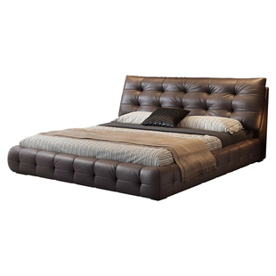 劳伦斯真皮床主卧室大床现代轻奢双人床2025新款2米x2米2软包婚床