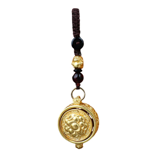 纯黄铜聚宝盆钥匙扣十二生肖挂件可转动男女吊坠挂饰小钥匙链摆件