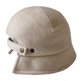 可扎马尾高品质羊毛渔夫帽子女秋冬季复古英伦时尚百搭保暖小盆帽