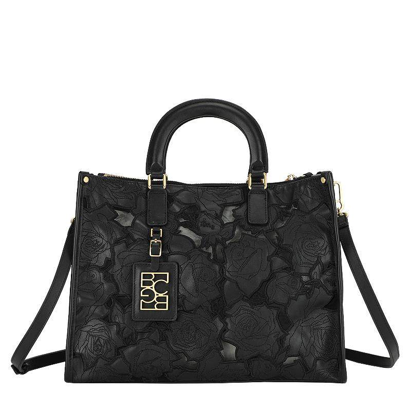 【总统夫人同款品牌】黑色玫瑰BCBG手提女包牛皮托特包大通勤风冬