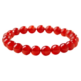 庆祥泰天然红玛瑙手串官方旗舰店水晶红玉髓礼物红色串珠手链女款