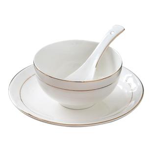 家用碗碟套装金边米饭碗三件套酒店摆台碗筷骨碟餐厅饭店陶瓷餐具