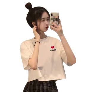设计感小众短款短袖修身显瘦上衣t恤女露脐ins夏季新款闺蜜潮流装