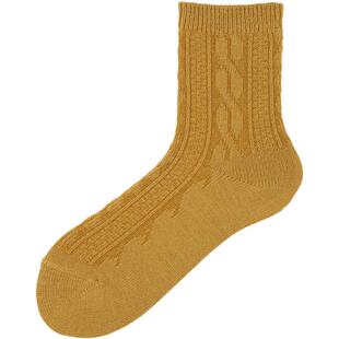 Tabio绞花袜子女秋冬舒适透气含羊毛日系纯色百搭中筒袜简约复古