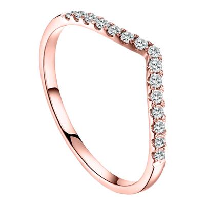 极细字母V型单排锆石简约戒指女