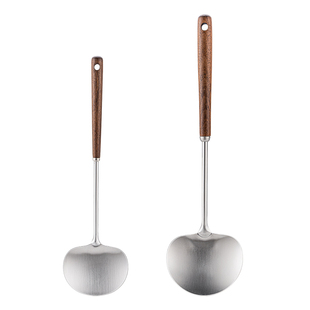 国风胡桃木蘑菇铲子锅铲不锈钢小号家用炒勺铁铲炒菜的勺铁锅专用