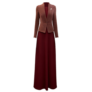 假两件长款连衣裙2025新款气质显瘦裙子秋冬酒红色加厚宴会长裙68