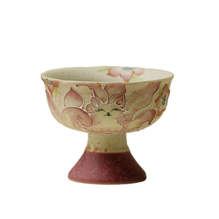 梵汝手绘九尾仙狐高足茶杯火石红中式家用品茗杯高颜值女士主人杯