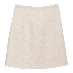 诗梦女装米色高腰羊毛粗花呢小香风短款半裙小A直筒优雅简约大方