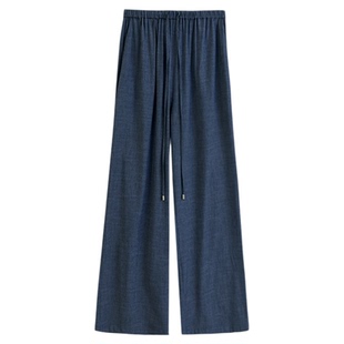 天丝软牛仔裤女夏薄款高腰松弛垂感显瘦冰丝松紧腰直筒宽松阔腿裤