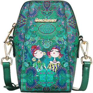 卡秀上新牛皮印花链条女包2025新款潮百搭真皮手机包单肩斜挎小包