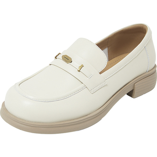 康莉羊皮乐福鞋女25年春季新款真皮平底软底复古英伦学院风小皮鞋