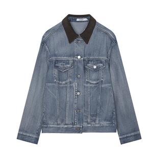 云朵牛仔LILY2025复古拼接灯芯绒领巴恩风纯棉夹克外套女小个子