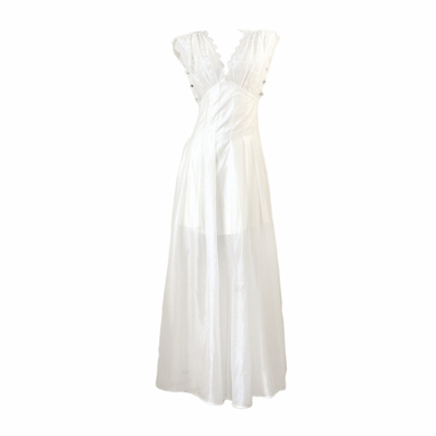 【对版定制】| 宫廷风Muteda*e设计感v领显瘦亚麻白色长裙连衣裙