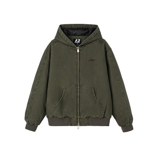 FORNINES美式复古做旧水洗棉衣男女潮牌连帽衣服冬季加厚防寒外套