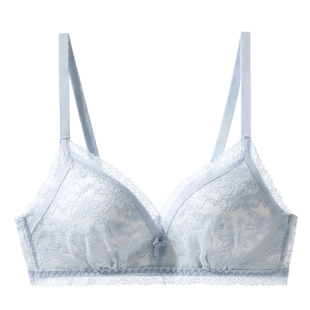 妖精的心物®性感小胸内衣女薄款蕾丝文胸法式三角杯无钢圈平胸罩