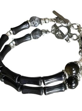 原创设计小众中古风黑色竹节手链