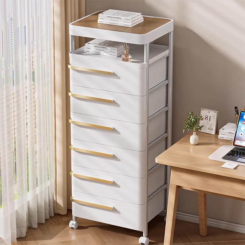 抽屉式收纳柜多层办公室文件文具储物柜带轮可移动桌下夹缝置物架