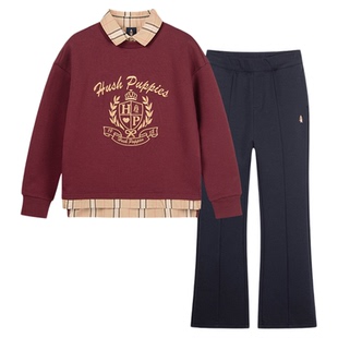 暇步士童装女童套装大童休闲翻领儿童卫衣卫裤春秋新品运动两件套