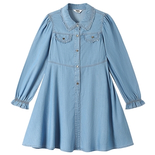 安奈儿童装女童长袖连衣裙春新款3A抗菌防晒清新时尚弹力