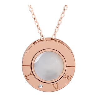 老庙黄金18k金玫瑰圆环钻石贝壳项链双面LOVE表白示爱送女友礼物