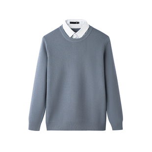 HLA/海澜之家男士翻领蓝色长袖针织衫2025春夏新假两件纯色上衣男