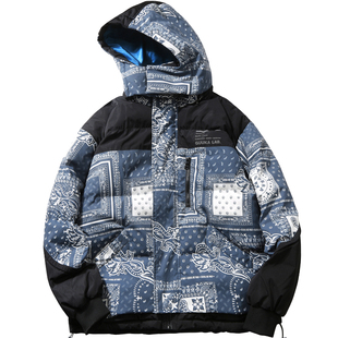 GUUKA撞色腰果花棉衣男潮牌 冬季青少年嘻哈印花加厚棉服外套宽松