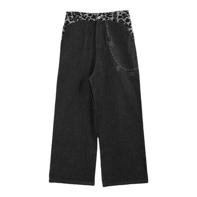 noE豹纹腰头烧花裤链baggy牛仔裤