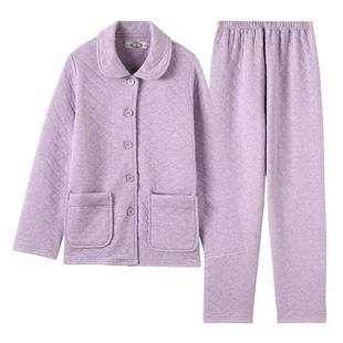 美标三层夹棉纯棉睡衣套装女秋冬休闲可外穿空气棉全棉保暖家居服