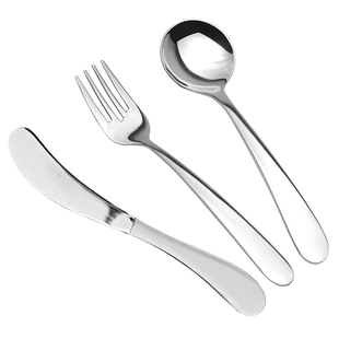 SUS304儿童西餐餐具牛排刀叉套装不锈钢圆勺子牛扒刀叉勺三件套