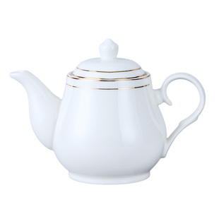 纯白描金陶瓷水壶大容量家用冷水壶酒店酒楼餐厅耐高温过滤泡茶壶