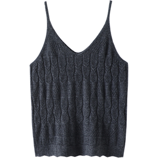 穿上心会柔软~时髦细肩带纯羊绒吊带女针织背心V领秋冬保暖修身