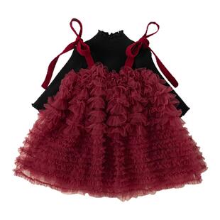 周岁女宝礼服女童公主裙儿童圣诞节衣服宝宝蓬蓬裙红色连衣裙冬装