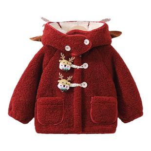 女童外套加绒秋冬季2025新款宝宝冬装加厚红色圣诞儿童服装毛毛衣