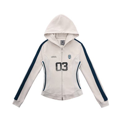 FDR官方店 复古运动修身拉链卫衣女春秋连帽撞色织带开衫上衣外套