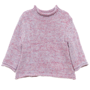 ohmyloli 混色纱美式复古薰紫卷边直筒七分袖套头正肩毛衣