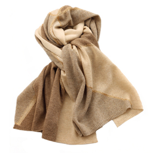 AI家意式优雅入髓 重奢纯羊绒 设计师款拼色金葱围巾柔软雾感披肩