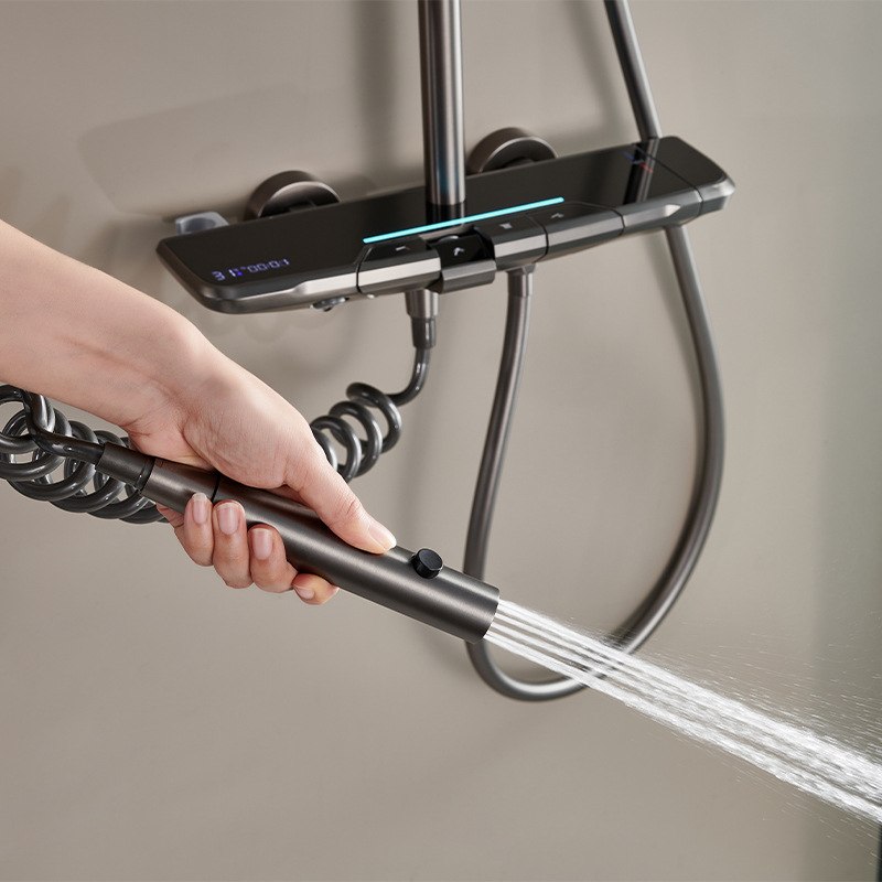 高端全铜钢琴铜按键数显家用套装花灯淋浴氛围恒温洒多功能套装