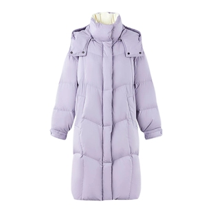 【90白鸭绒】秋水伊人紫色羽绒服女2025冬新款女连帽面包服长外套