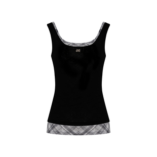 Liilou  Boho Chic 莱赛尔 格纹网纱撞色叠穿修身真两件背心