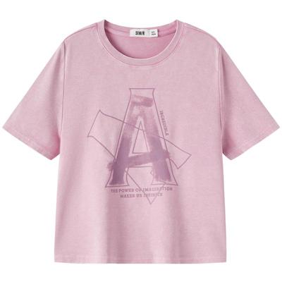 森马字母做旧辣妹短款短袖T恤女