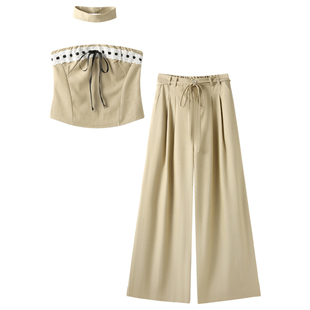 纯欲气质韩系穿搭一整套女春新款时尚辣妹抹胸上衣阔腿裤两件套装