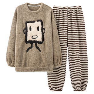 情侣睡衣女秋冬季新款长毛绒加厚保暖法兰绒睡衣男士可外穿家居服