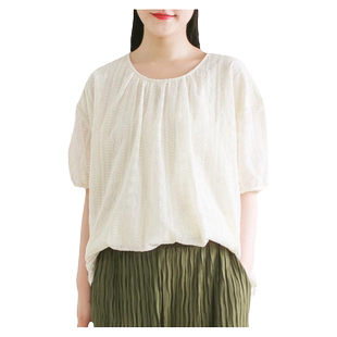 胖妹妹2025夏新品雪纺满幅绣T恤衬衫大码短袖圆领宽松上衣