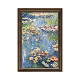 莫奈睡莲油画手绘玄关装饰画美式客厅挂画名画复古卧室壁画